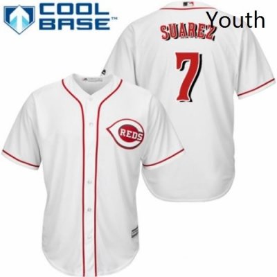 Youth Majestic Cincinnati Reds 7 Eugenio Suarez Authentic White Home Cool Base MLB Jersey