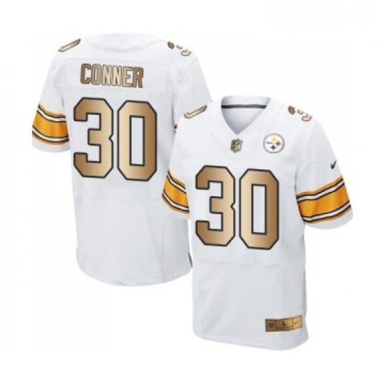 Mens Pittsburgh Steelers 30 James Conner Elite White Gold Football Jersey