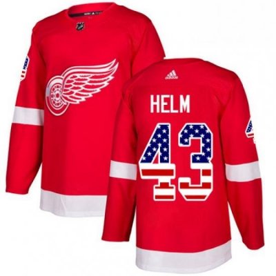 Mens Adidas Detroit Red Wings 43 Darren Helm Authentic Red USA Flag Fashion NHL Jersey