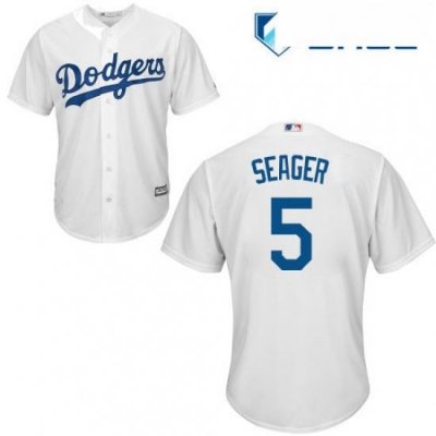 Youth Majestic Los Angeles Dodgers 5 Corey Seager Authentic White Home Cool Base MLB Jersey