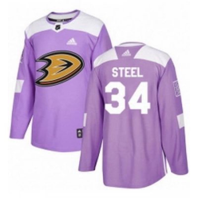 Youth Adidas Anaheim Ducks 34 Sam Steel Authentic Purple Fights Cancer Practice NHL Jersey