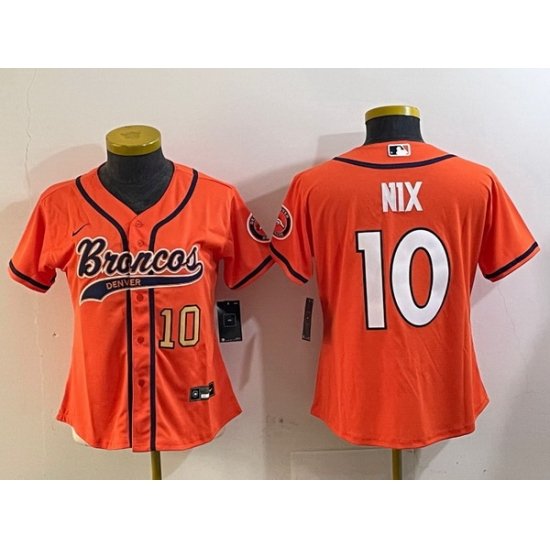 Women Denver Broncos 10 orange Cool Base Stitched Baseball Jersey 2