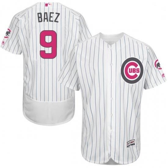 Mens Majestic Chicago Cubs 9 Javier Baez Authentic White 2016 Mothers Day Fashion Flex Base MLB Jersey