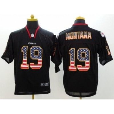 Nike Kansas City Chiefs 19 Joe Montana Black Elite USA Flag Fashion NFL Jersey