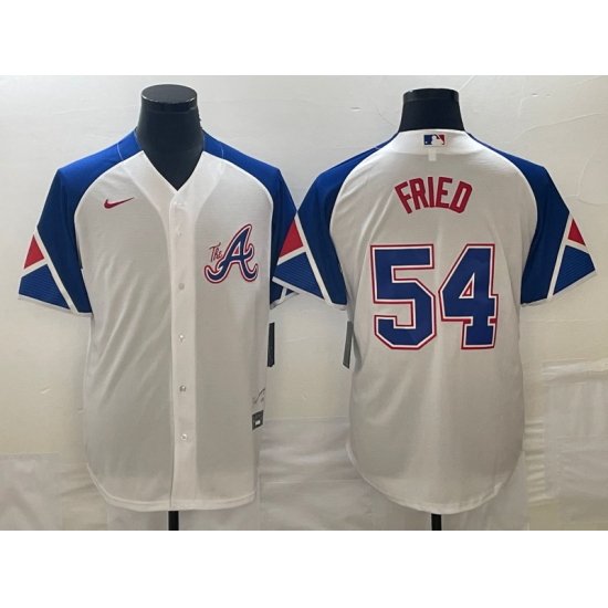 MLB Braves 54 Max Fried White City Connect Cool Base Men Jersey 7