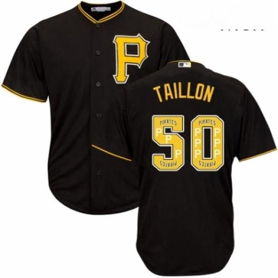 Mens Majestic Pittsburgh Pirates 50 Jameson Taillon Authentic Black Team Logo Fashion Cool Base MLB Jersey