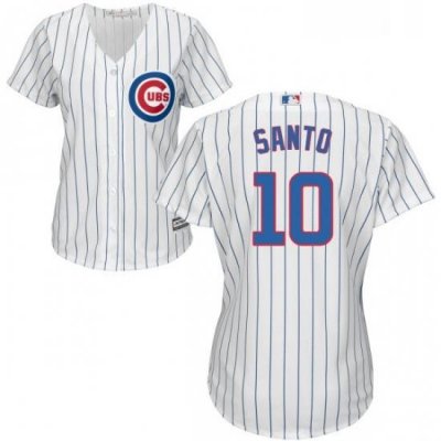 Womens Majestic Chicago Cubs 10 Ron Santo Replica White Home Cool Base MLB Jersey