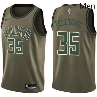 Mens Nike Milwaukee Bucks 35 Mirza Teletovic Swingman Green Salute to Service NBA Jersey