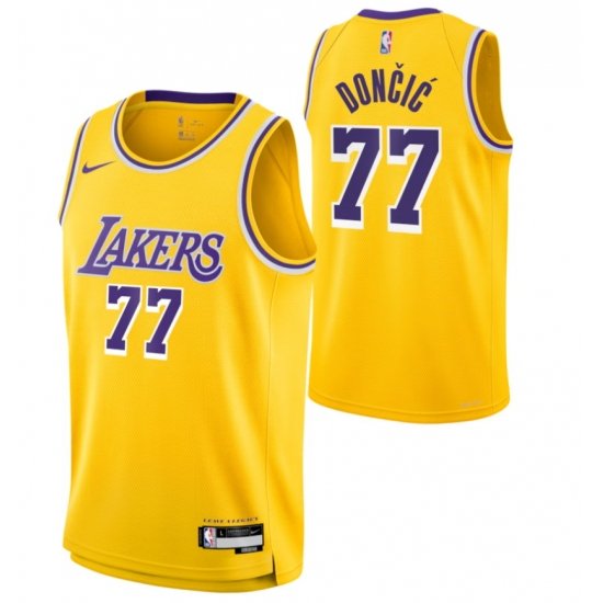 Men Los Angeles Lakers #77 Luka Doncic Nike Swingman Jersey Icon Edition Gold