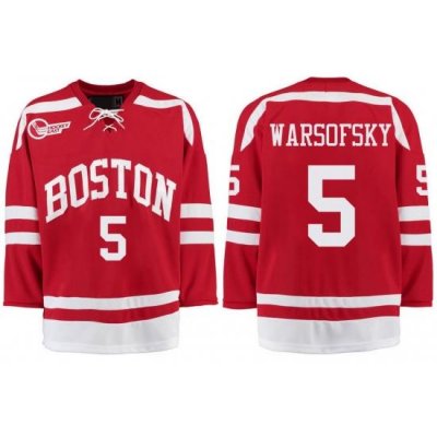 Boston University Terriers BU 5 David Warsofsky Red Stitched Hockey Jersey