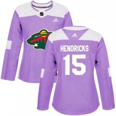 Womens Adidas Minnesota Wild 15 Matt Hendricks Authentic Purple Fights Cancer Practice NHL Jersey