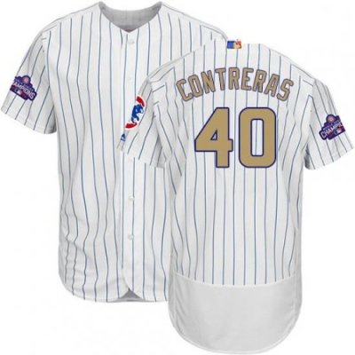 Mens Majestic Chicago Cubs 40 Willson Contreras White 2017 Gold Program Flexbase Authentic Collection MLB Jersey