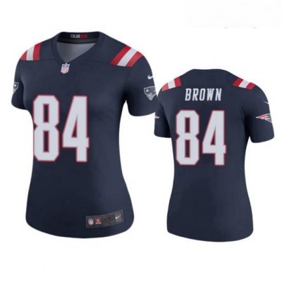 Women Nike New England Patriots 84 Antonio Brown Navy Blue Rush Jersey