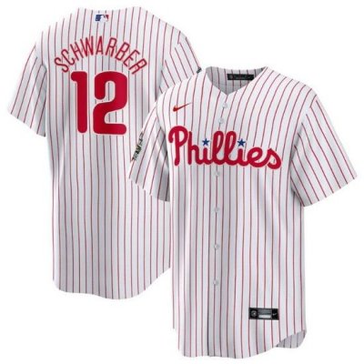 Men Philadelphia Phillies 12 Kyle SchWarber White 2022 World Series Cool Base Stitched Baseball Jersey