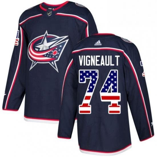 Mens Adidas Columbus Blue Jackets 74 Sam Vigneault Authentic Navy Blue USA Flag Fashion NHL Jersey