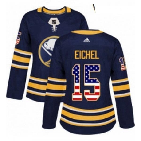 Womens Adidas Buffalo Sabres 15 Jack Eichel Authentic Navy Blue USA Flag Fashion NHL Jersey