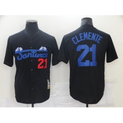 Men Santwice 21 Film Roberto Clemente Black Base Ball Jersey