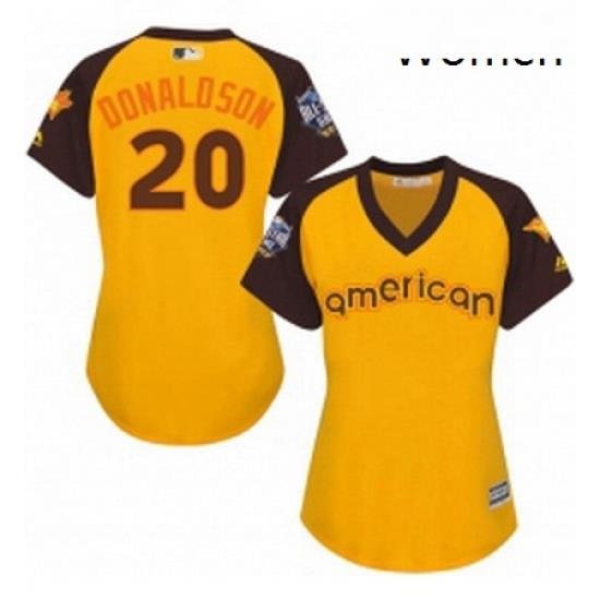 Womens Majestic Toronto Blue Jays 20 Josh Donaldson Authentic Yellow 2016 All Star American League BP Cool Base MLB Jersey