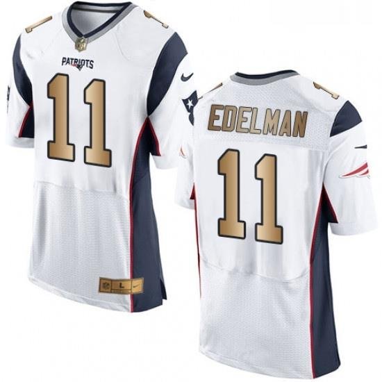 Mens Nike New England Patriots 11 Julian Edelman Elite WhiteGold NFL Jersey