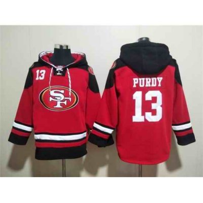 Men San Francisco 49ers 13 Brock Purdy Red Black Ageless Must Have Lace Up Pullover Hoodie