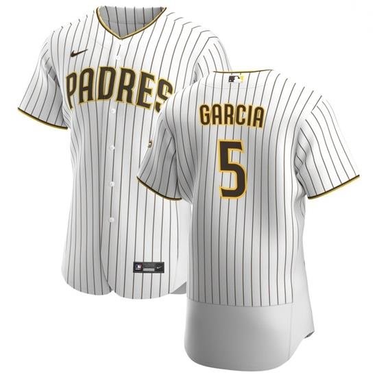 San Diego Padres 5 Greg Garcia Men Nike White BroWn Home 2020 Authentic Player Jersey