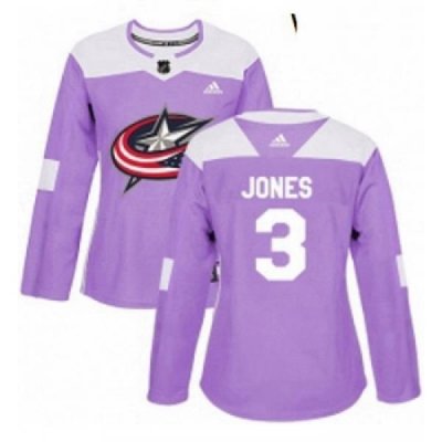 Womens Adidas Columbus Blue Jackets 3 Seth Jones Authentic Purple Fights Cancer Practice NHL Jersey