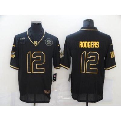 Nike Green Bay Green Bay Packers 12 Aaron Rodgers Black Gold 2020 Salute To Service Limited Jersey