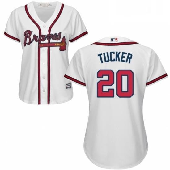 Womens Majestic Atlanta Braves 20 Preston Tucker Replica White Home Cool Base MLB Jersey