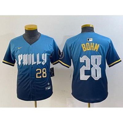 Youth Philadelphia Phillies 28 Alec Bohm Blue 2024 City Connect Limited Stitched Baseball Jersey 5