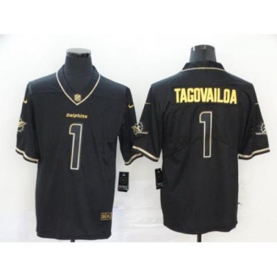 Nike Dolphins 1 Tua Tagovailoa Black Gold Vapor Untouchable Limited Jersey