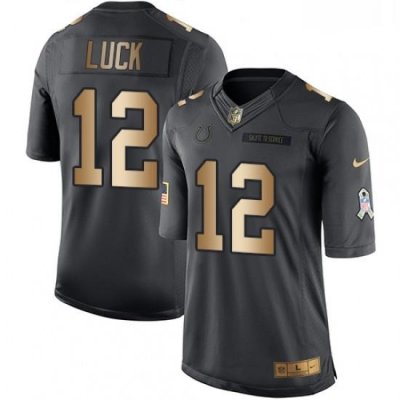 Men Nike Indianapolis Colts 12 AndreW Luck Limited BlackGold Salute to Service NFL Jersey