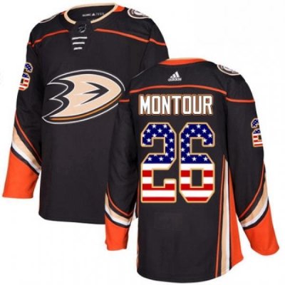 Mens Adidas Anaheim Ducks 26 Brandon Montour Authentic Black USA Flag Fashion NHL Jersey