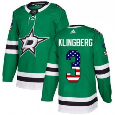 Mens Adidas Dallas Stars 3 John Klingberg Authentic Green USA Flag Fashion NHL Jersey