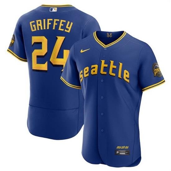 Men Seattle Mariners 24 Ken Griffey Jr  Royal 2023 City Connect Flex Base Stitched Jersey