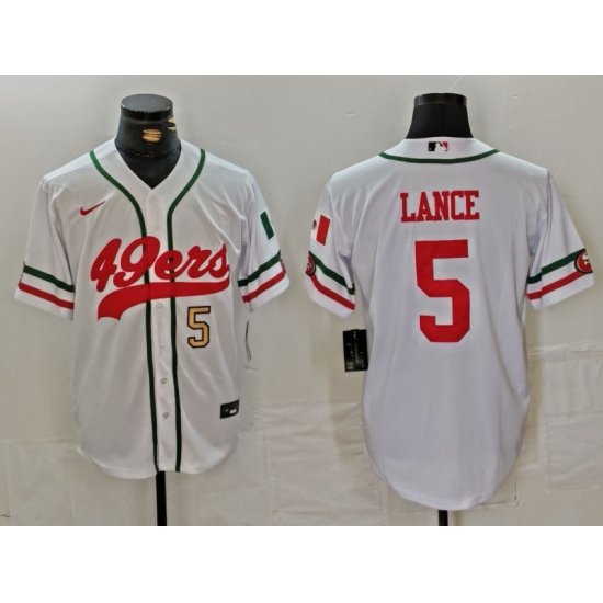 Men San Francisco 49ers 5 Trey Lance White With Patch Cool Base Stitched Baseball Jersey 2