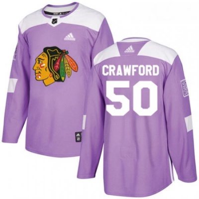 Youth Adidas Chicago Blackhawks 50 Corey Crawford Authentic Purple Fights Cancer Practice NHL Jersey