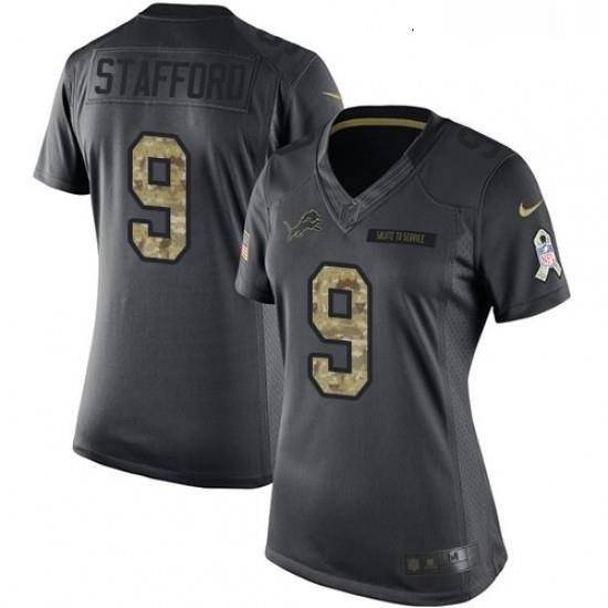 Womens Nike Detroit Lions 9 Matthew Stafford Limited Black 2016 Salute to Service NFL Jersey