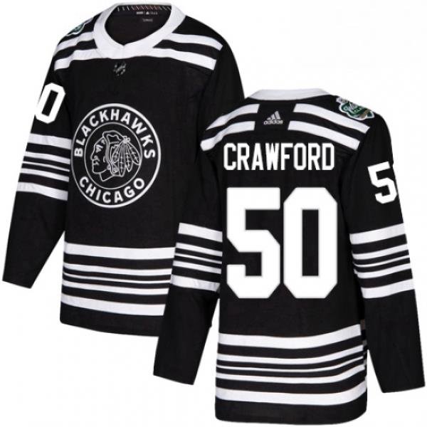 Mens Adidas Chicago Blackhawks 50 Corey Crawford Authentic Black 2019 Winter Classic NHL Jersey