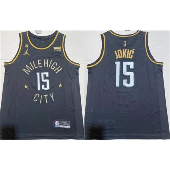 Men Denver Nuggets 15 Nikola Jokic Black With NO 6 Patch Stitched Jersey