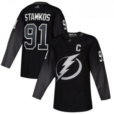 Mens Tampa Bay Lightning 91 Steven Stamkos adidas Alternate Authentic Player Jersey Black