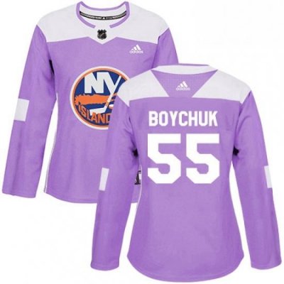 Womens Adidas New York Islanders 55 Johnny Boychuk Authentic Purple Fights Cancer Practice NHL Jersey