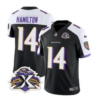 Men Baltimore Ravens 14 Kyle Hamilton Black White 2023 F U S E With Patch Throwback Vapor Limited Jersey