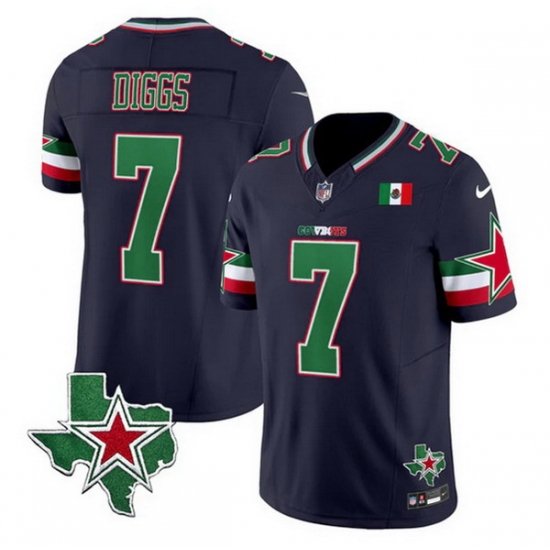 Men Dallas Cowboys 7 Trevon Diggs 2024 Mexico Navy F U S E  Stitched Football Jersey