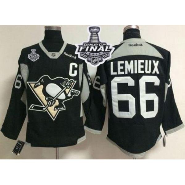 Penguins #66 Mario Lemieux Black Practice 2017 Stanley Cup Final Patch Stitched NHL Jersey