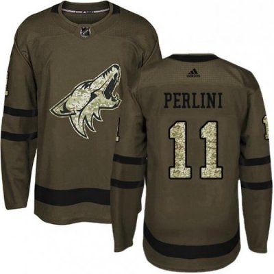 Mens Adidas Arizona Coyotes 11 Brendan Perlini Authentic Green Salute to Service NHL Jersey