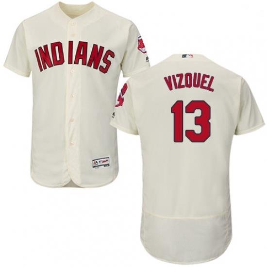 Mens Majestic Cleveland Indians 13 Omar Vizquel Cream Alternate Flex Base Authentic Collection MLB Jersey