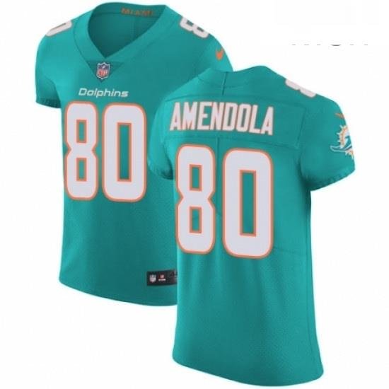 Mens Nike Miami Dolphins 80 Danny Amendola Aqua Green Team Color Vapor Untouchable Elite Player NFL Jersey