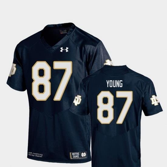 Men Notre Dame Fighting Irish Michael Young 87 Navy College Football Replica Jersey