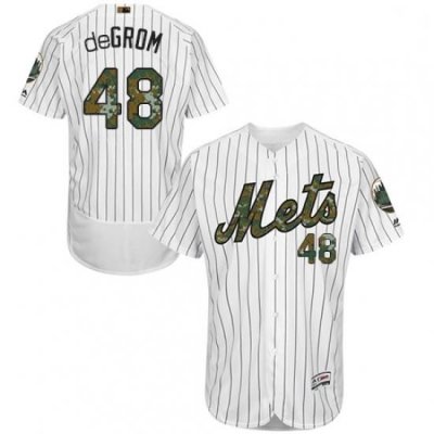 Mens Majestic New York Mets 48 Jacob deGrom Authentic White 2016 Memorial Day Fashion Flex Base MLB Jersey