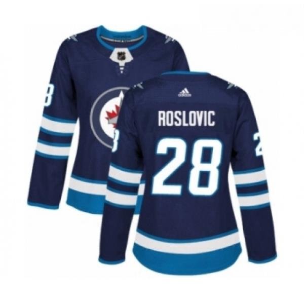 Womens Adidas Winnipeg Jets 28 Jack Roslovic Authentic Navy Blue Home NHL Jersey